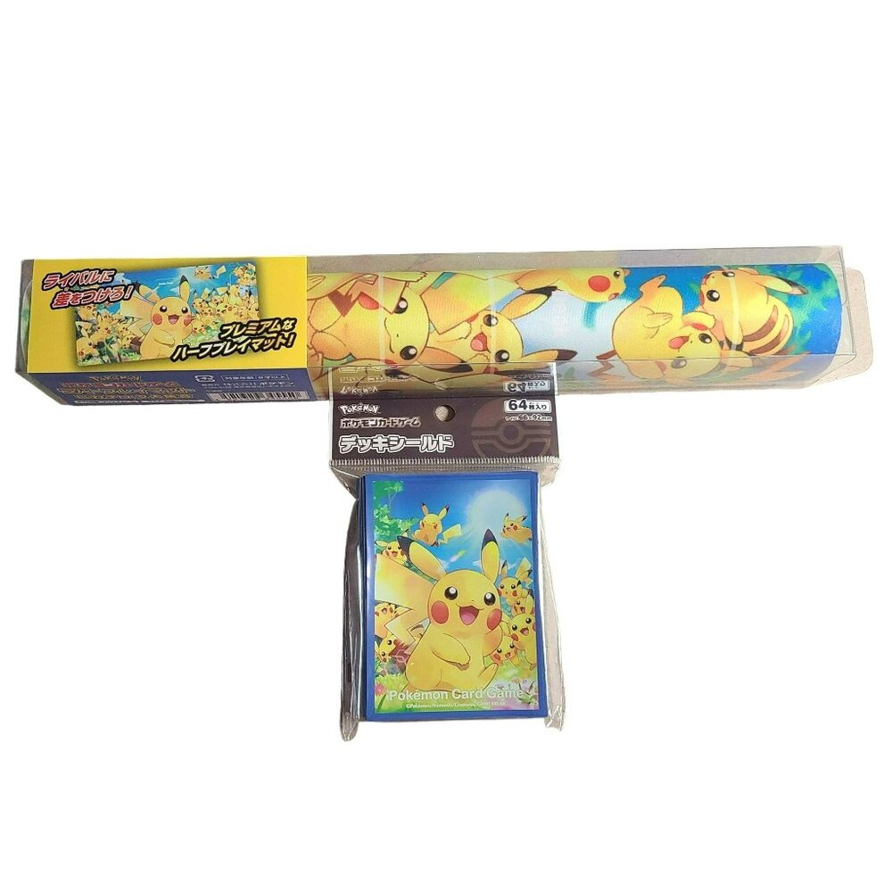 Pokémon Center Japan Large Gathering Rubber Playmat Pikachu + 1-64pk Deck Shield